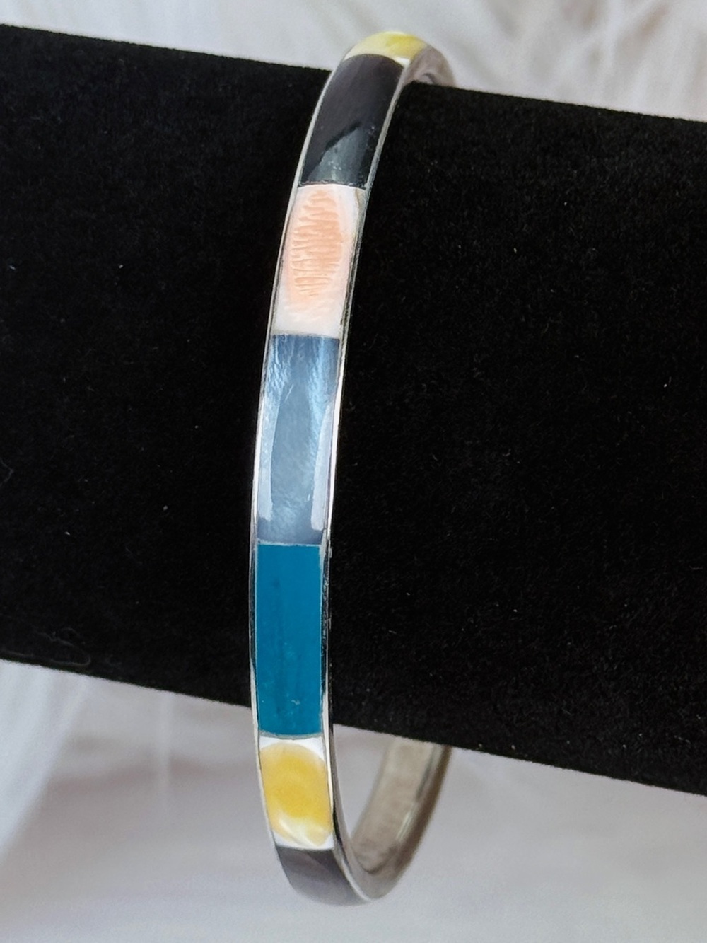 Vintage Silvertone Colorful Bangle Bracelet - Picture 1 of 11